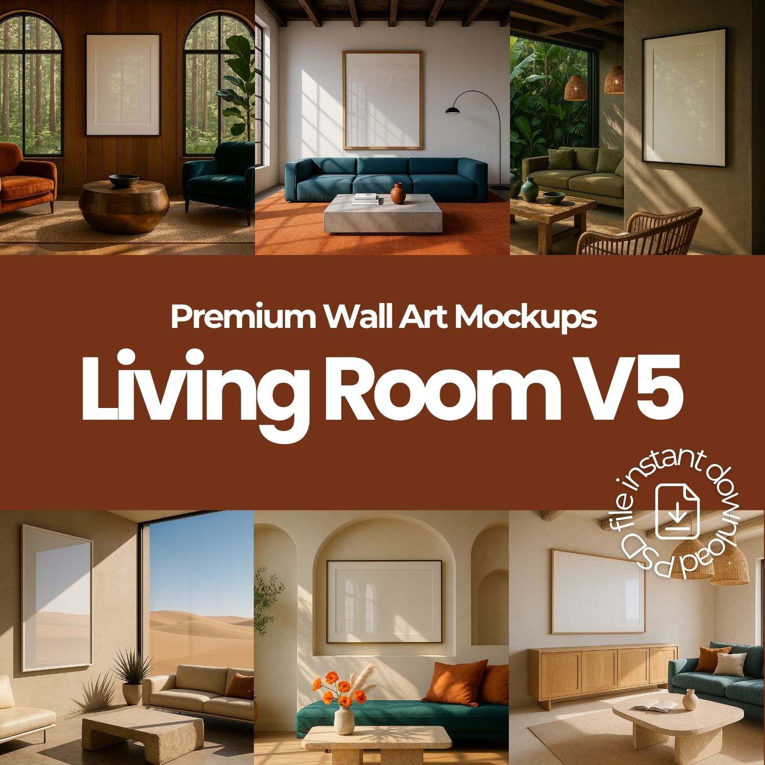 Wall Art Frame Mockups – Living Room V5