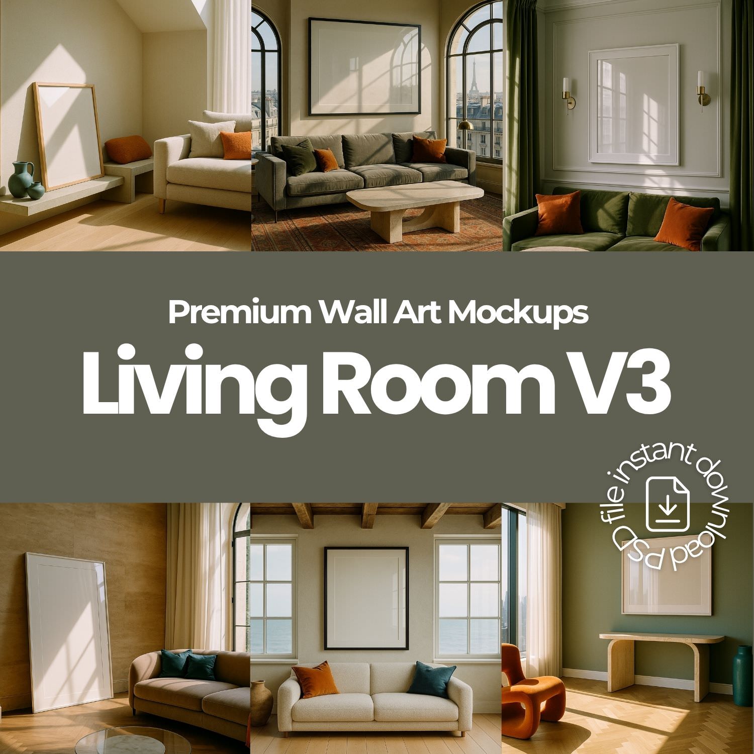 Wall Art Frame Mockups – Living Room V3